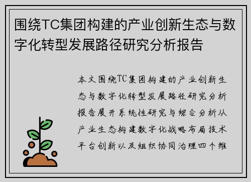 围绕TC集团构建的产业创新生态与数字化转型发展路径研究分析报告 围绕TC集团构建的产业创新生态与数字化转型发展路径研究分析报告